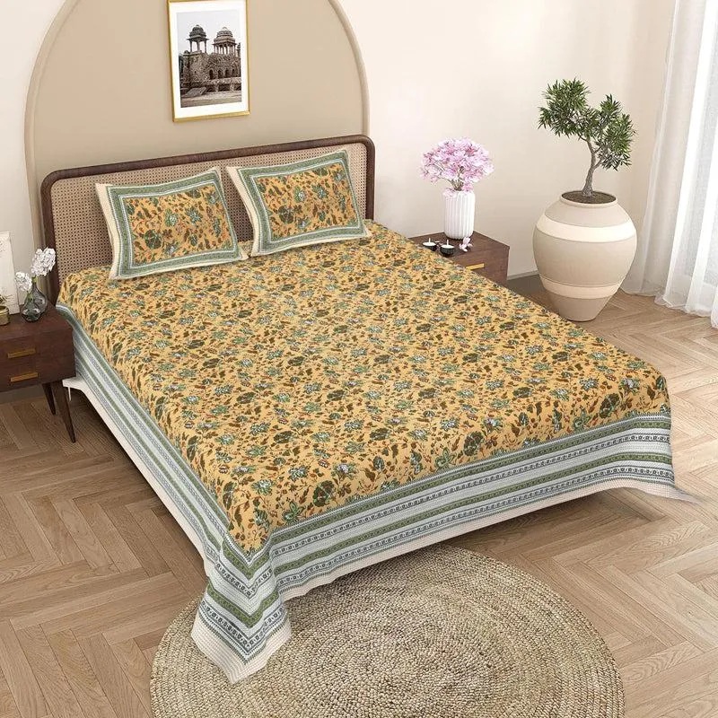 Vishala Ethnic Cotton Bedsheet (Yellow) - 180 TC media 1