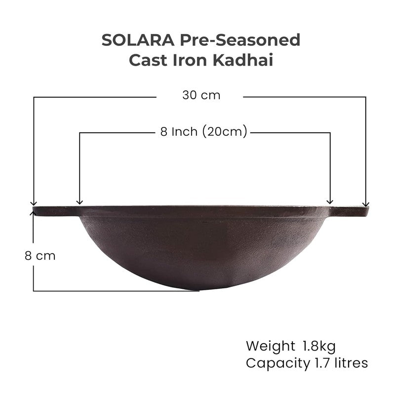 Solara Brewora Cast Iron Kadhai Without Lid - 1700 mL/8 Inch media 13