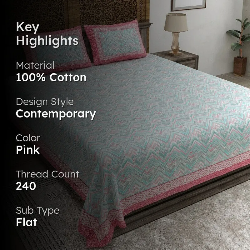 Softum Cotton Bedsheet (Pink) - 240 TC media 2