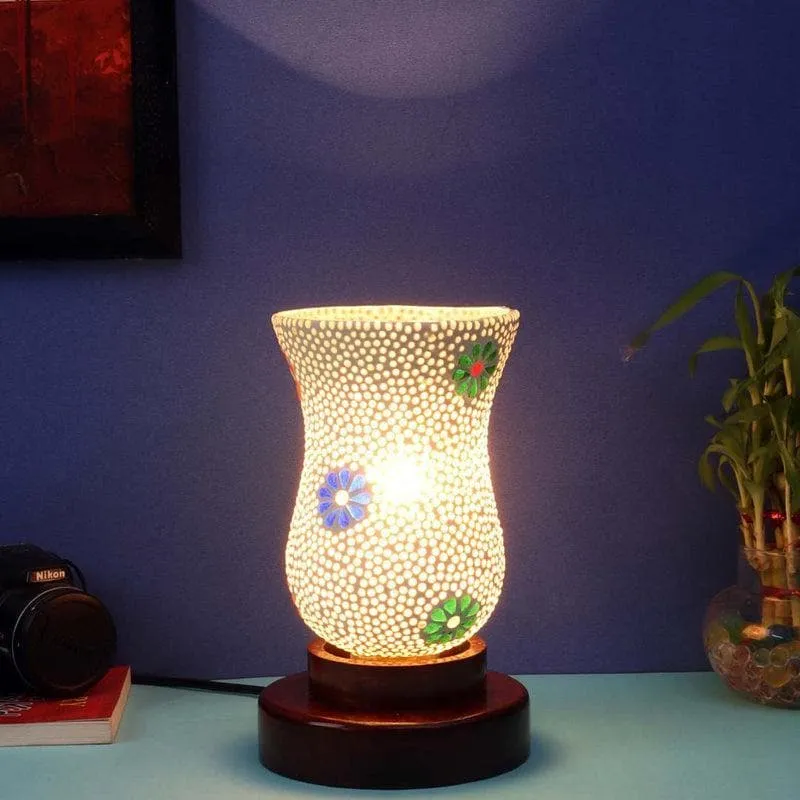 Vintage Vase Style Glass Table Lamp - White media 1