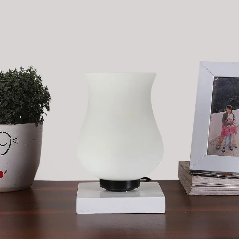 Flazora Mosaic Glass Table Lamp With Wooden Base - White media 4
