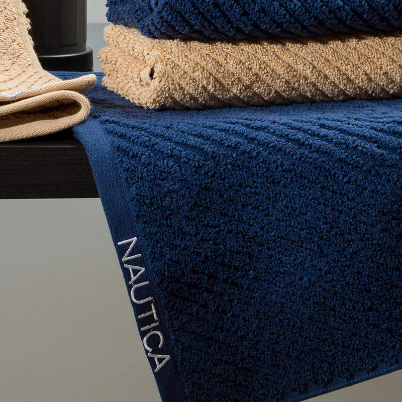 Nautica Riviera Soft Cotton Hand & Face Towel (Navy Blue & Light Tan) - Set Of Four media 3