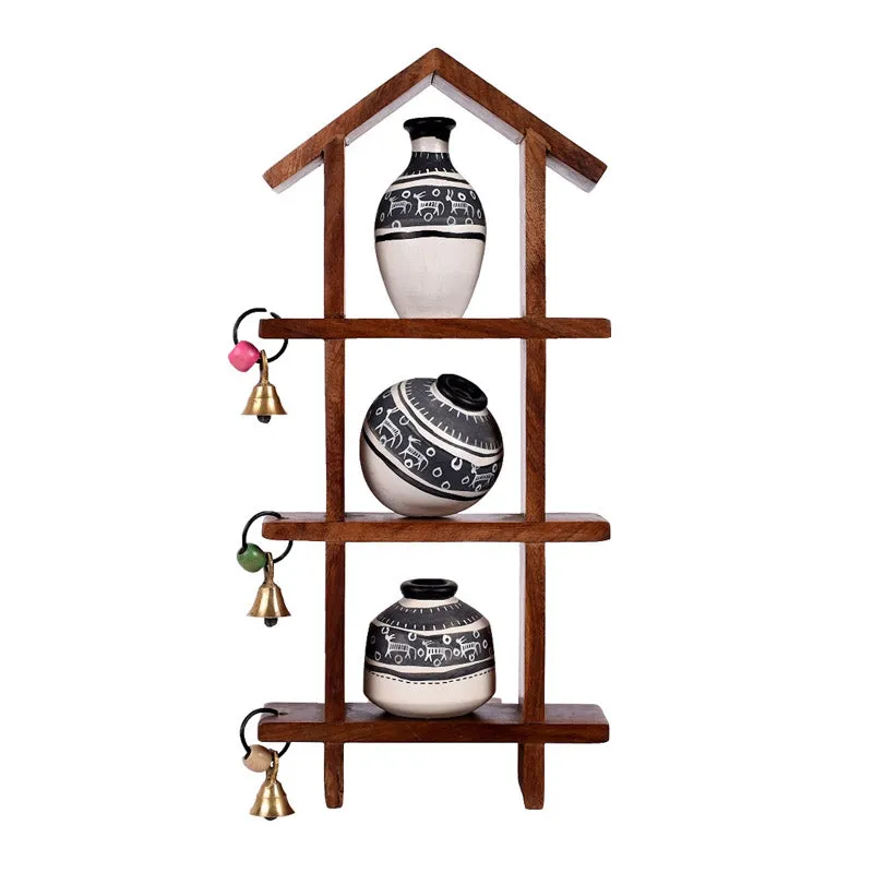 Rani Terracotta & Wood Wall Shelve With Pot - Four Piece Set media 5