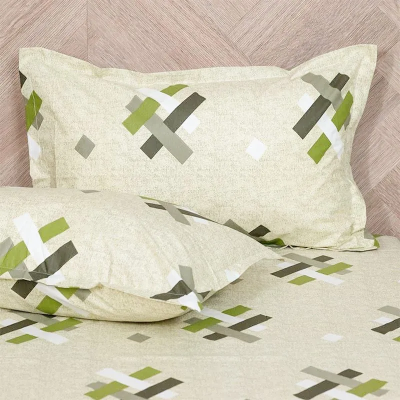Criss Cross Chrome Cotton Bedsheet (Green) - 144 TC media 4