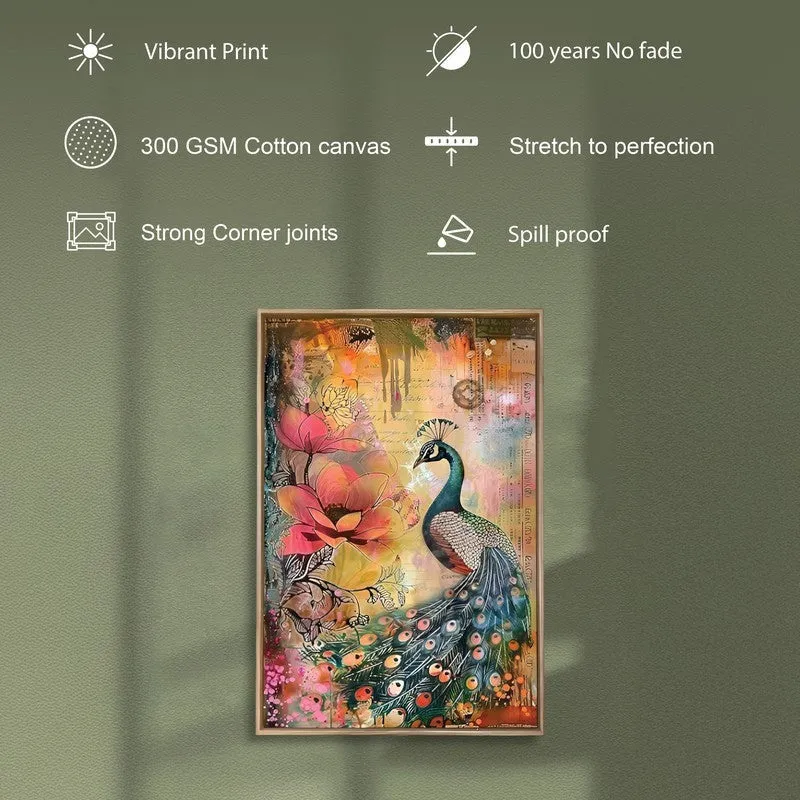Peacock & Petals Canvas Traditional Wall Art With Frame media 8