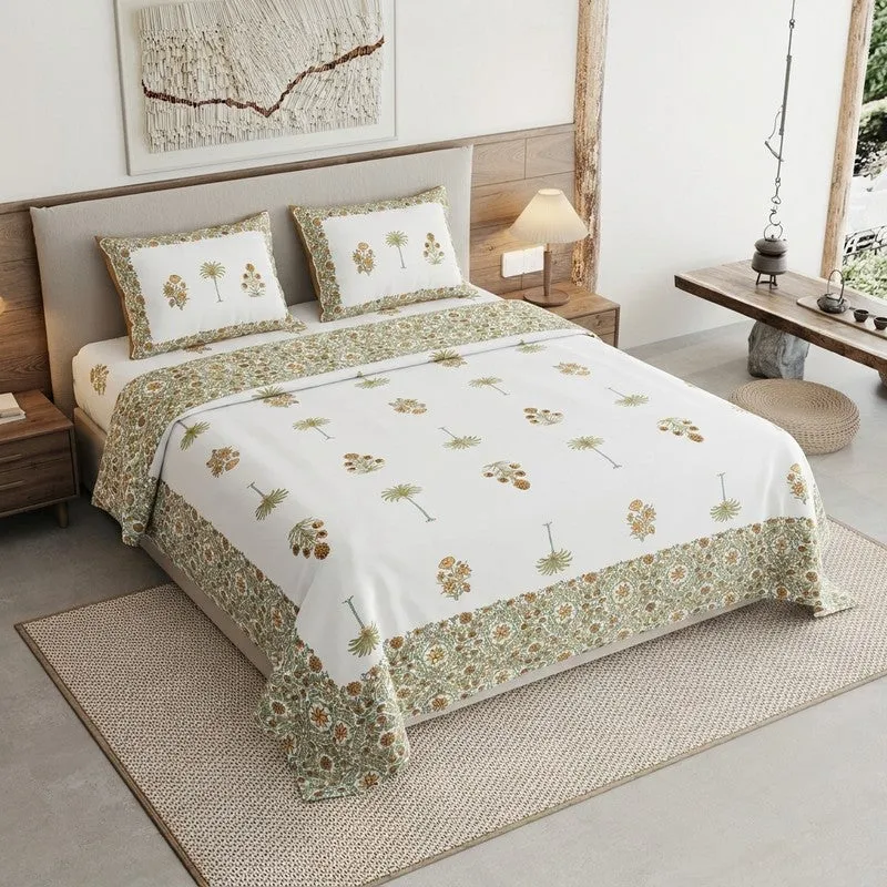 Rang Style Cotton Bedsheet (Orange,Green,White) - 120 TC media 1