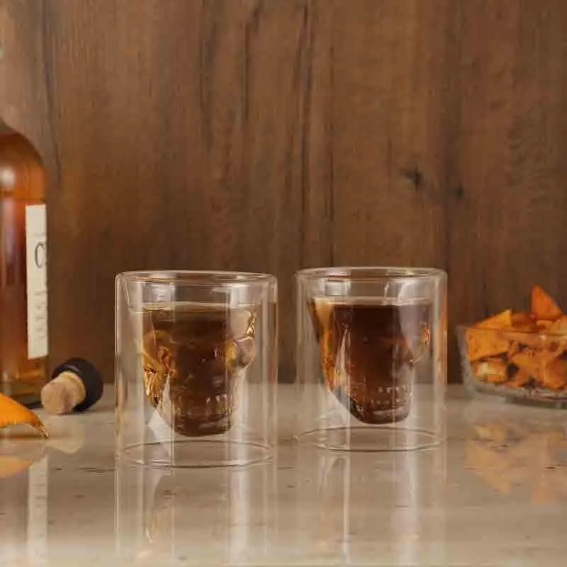 Goth Skull Old Fashioned Shot Glasses (75 mL ) - Set Of Two media 1
