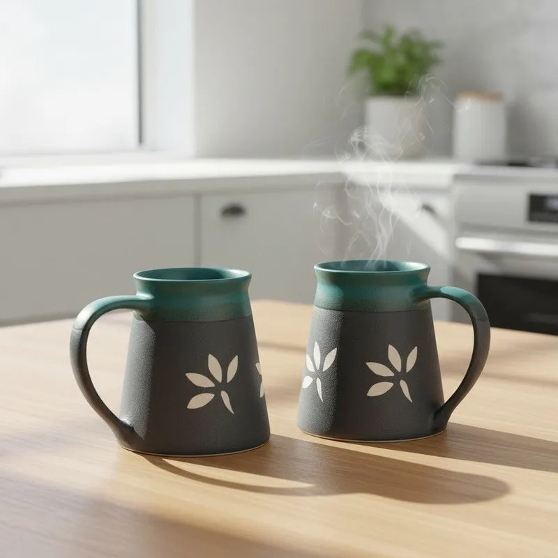 Ceramic Ceramic Coffee Mug (270 mL Each,Green,Black) - Set Of Two media 1