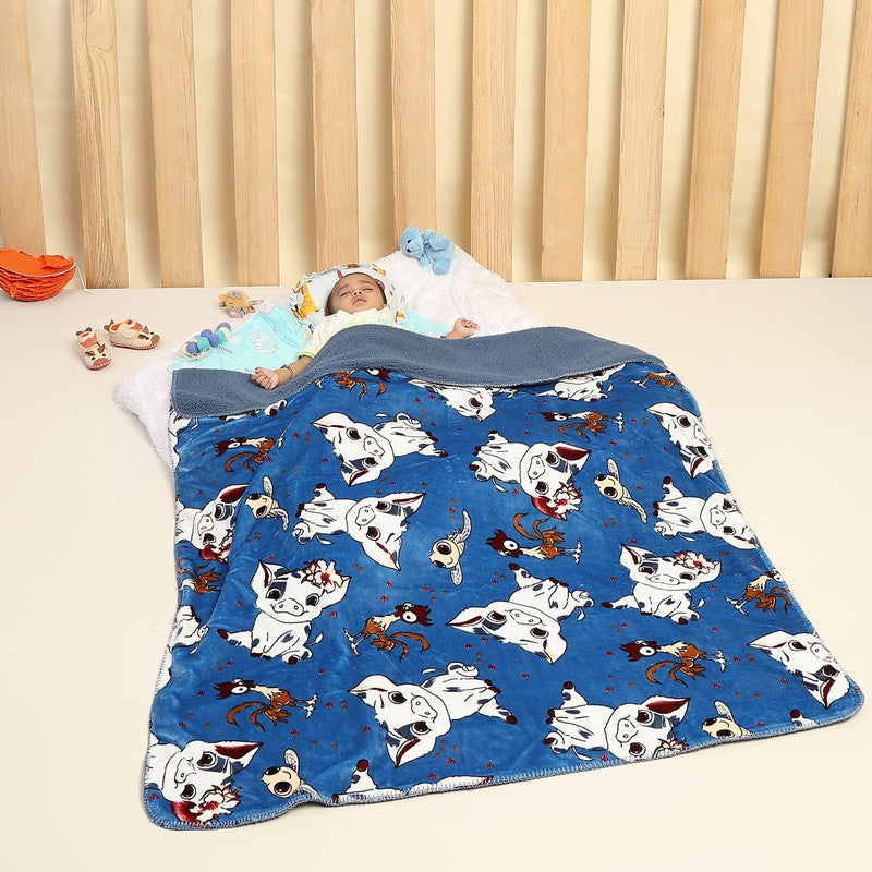 Monte Carlo Whimsical Cow Kids Blanket (Blue) - 300 GSM