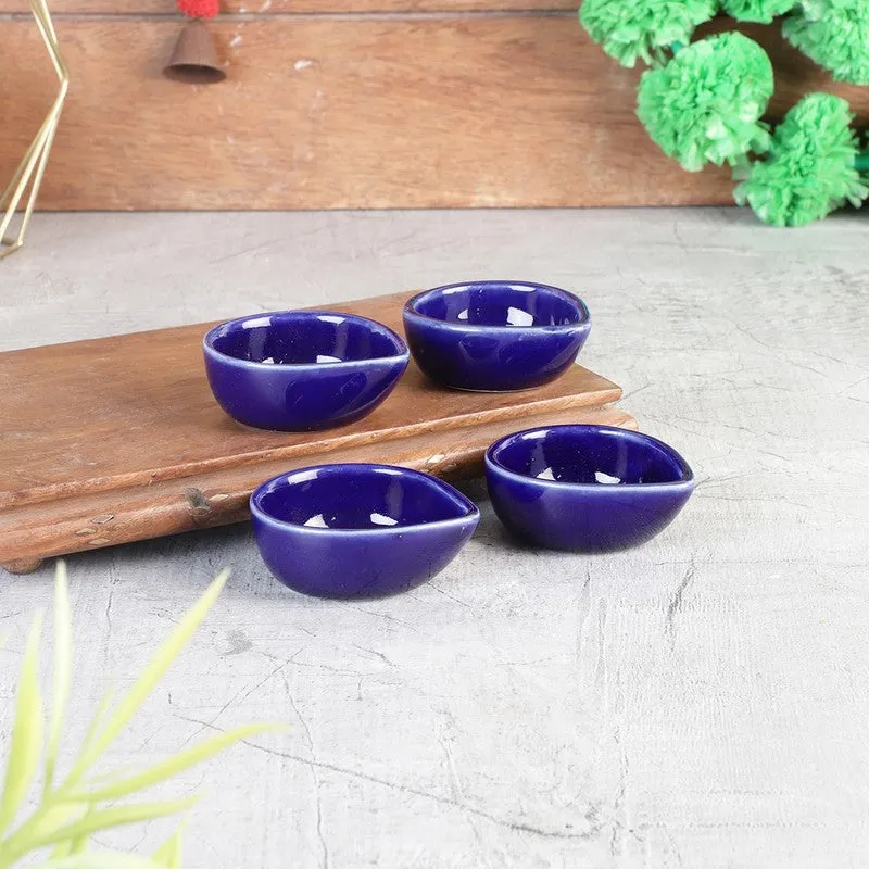 Earthen Festive Diya Set (Blue) - Set Of Four media 3