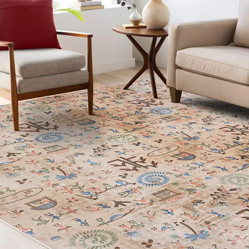 Celebrian Abstract Polyester Anti-Skid Carpet - Peach & Blue media 3