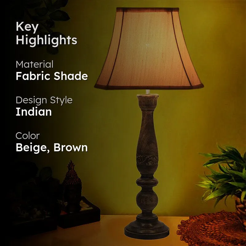 Nihara Nesa Wooden Fabric Table Lamp - Beige,Brown media 2