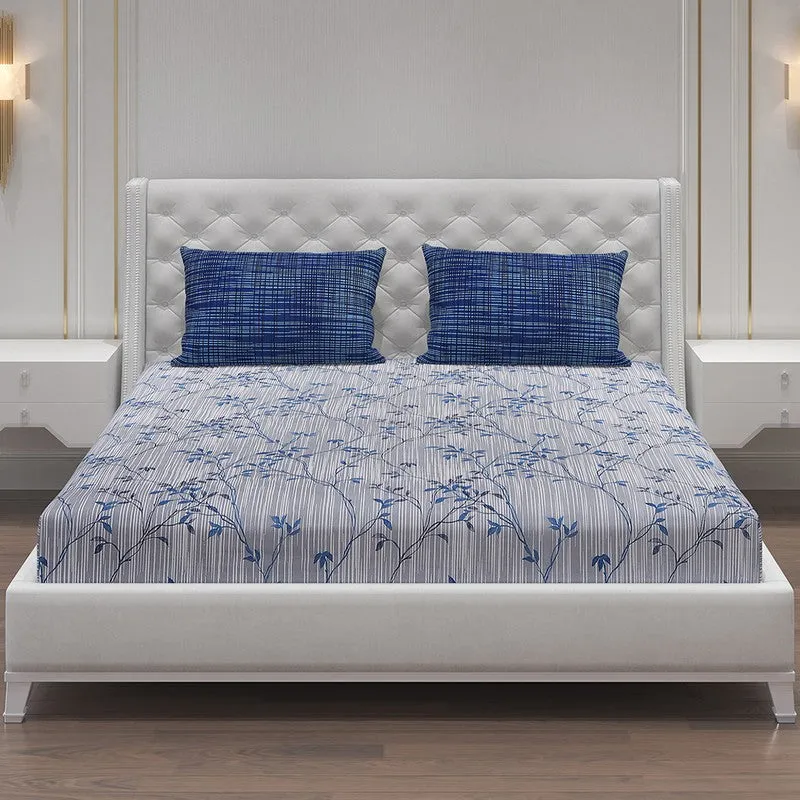 Monte Carlo Flora Form Cotton Bedsheet (White,Blue) - 104 TC media 3