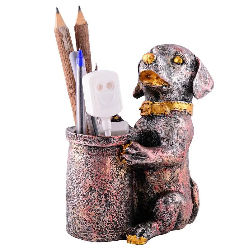 Pen Pal Puppy Painted Polyresin Pen Stand - Copper media 4