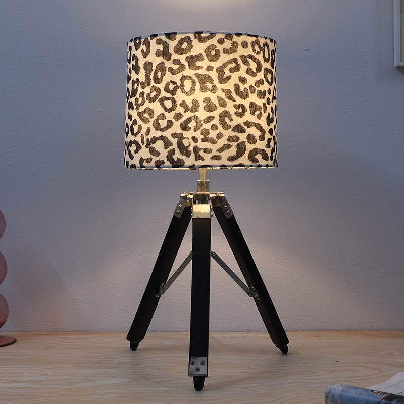 Leopard Hide Fold Printed Tripod Mango Wood Table Lamp - Black,White