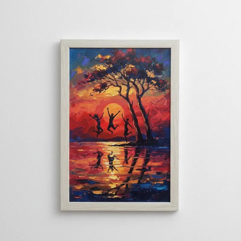 Serengeti Sunset Inspired Wall Painting With Frame - Set Of Three media 5