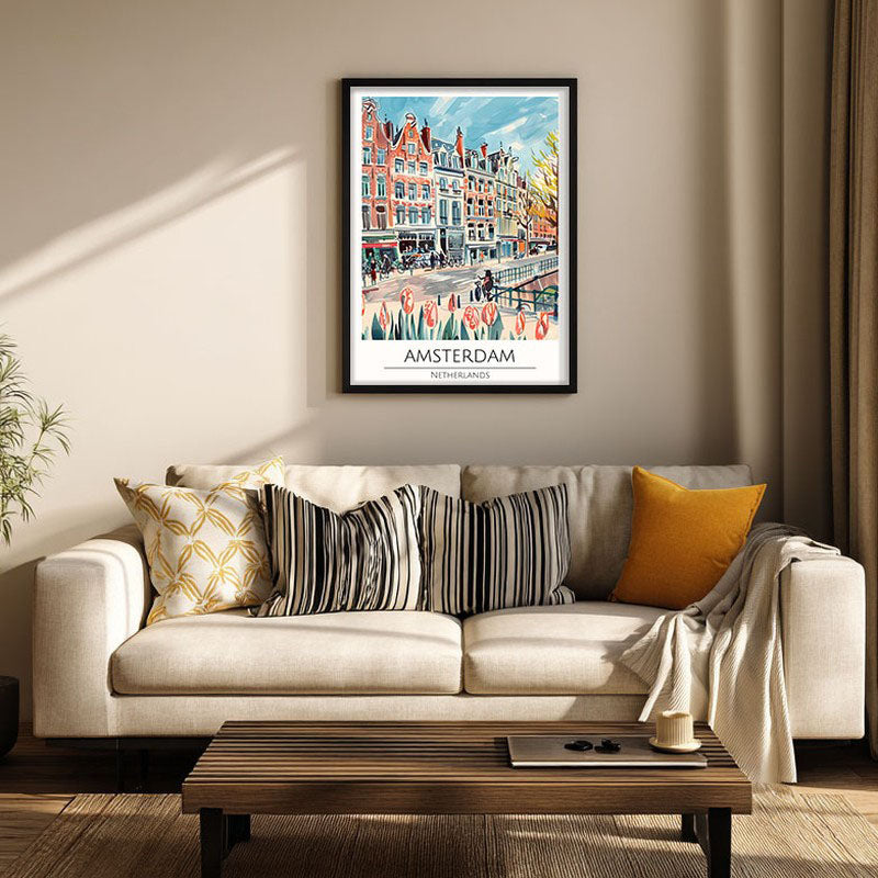 Vintage Amsterdam Framed Canvas Wall Painting