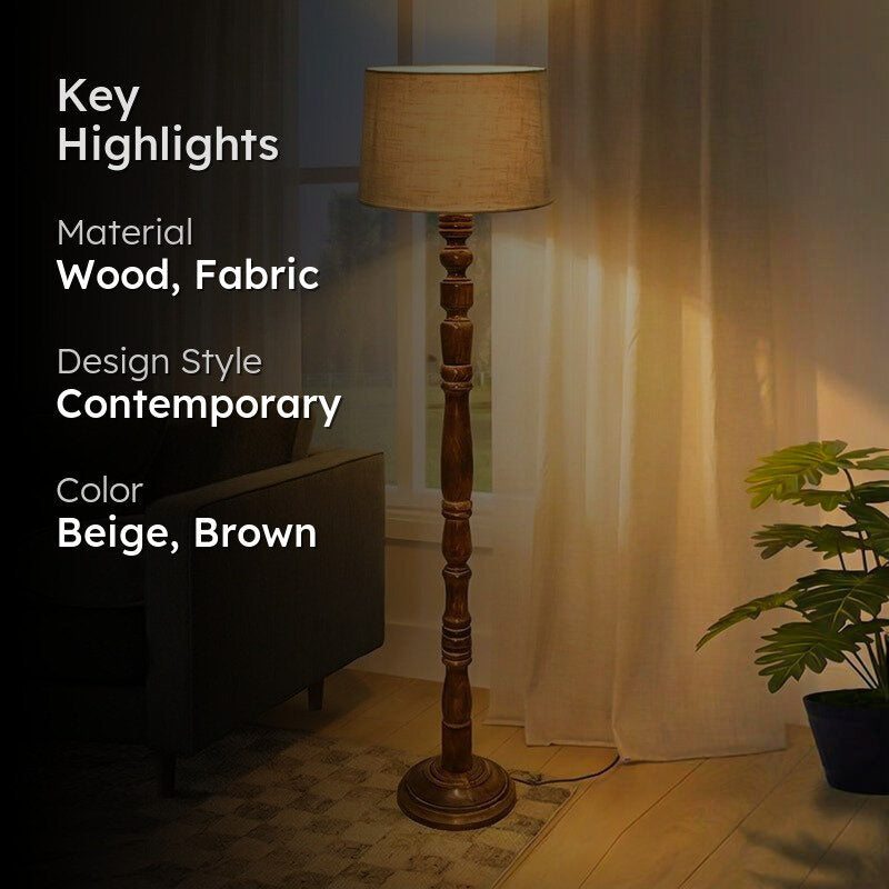 Elfin Curve Wooden Floor Lamp - Beige media 2