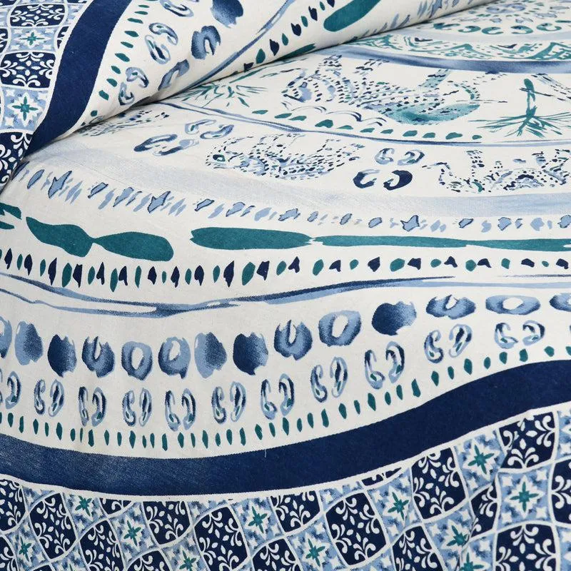 Mekhala Ethnic Cotton Flat Bedsheet (White & Blue) - 160 TC media 3