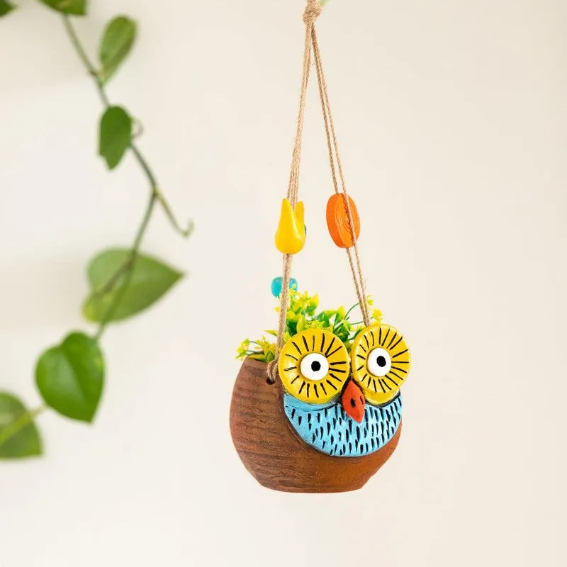 Hoot Pose Handpainted Hanging Planter media 1