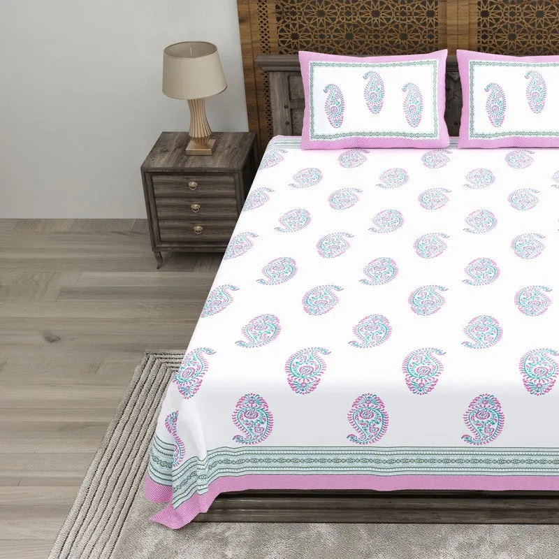 Arta Cotton Bedsheet (Pink,White) - 240 TC media 3