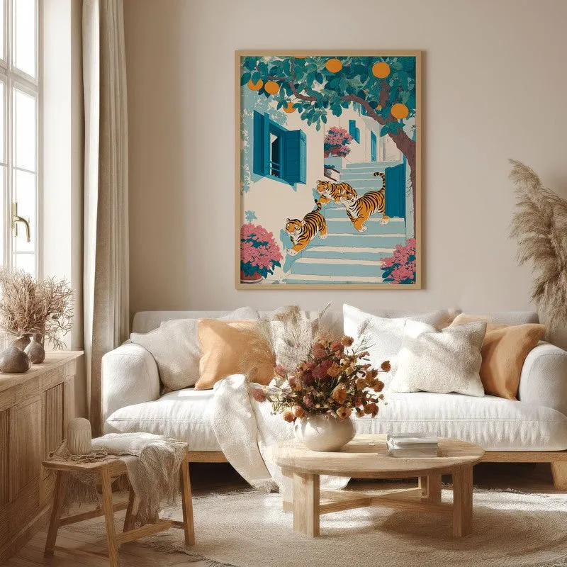 Tiger Cubs Canvas Wall Painting - Brown Frame media 4