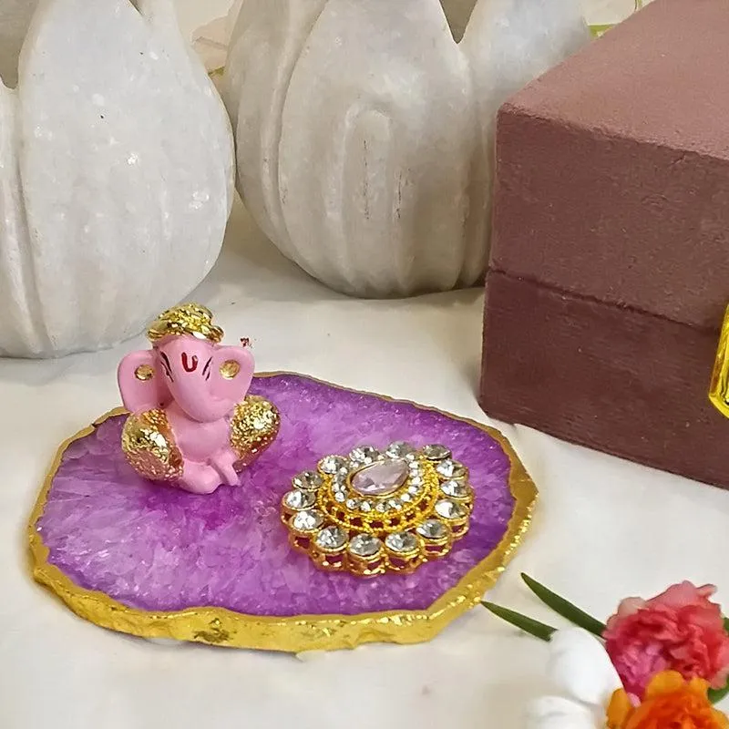 Ganpathi Festive Agate Showpiece - Pink media 3
