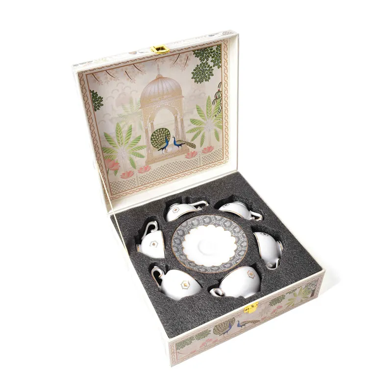 Gilded Legacy 24k Gold Brushed Porcelain Tea Cup & Saucer (Grey/ 280 mL) - Set of Six media 8
