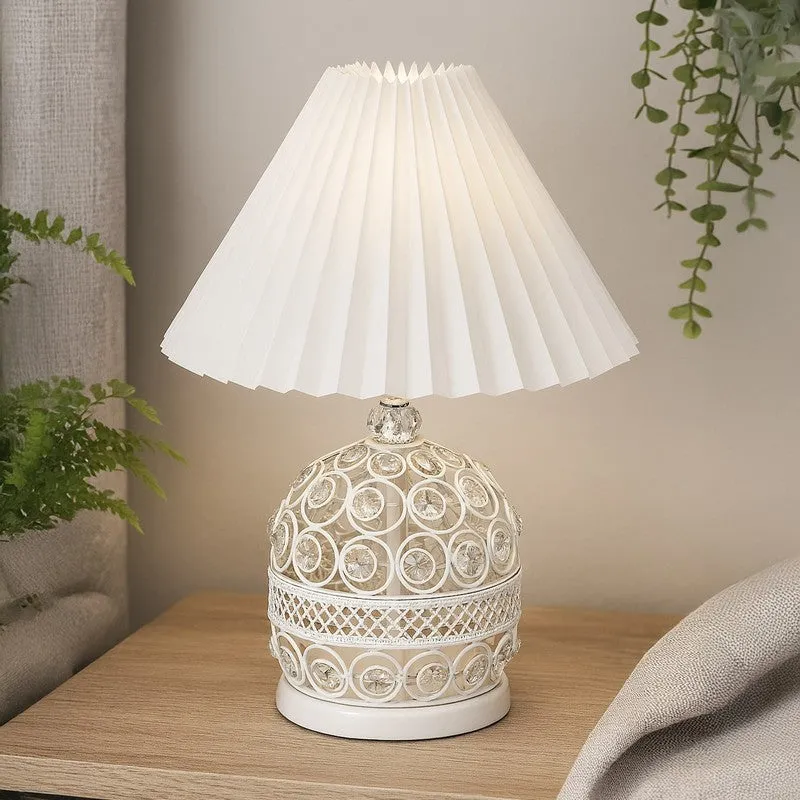RusticAura Wooden Bedside Metal Table Lamp - White media 2