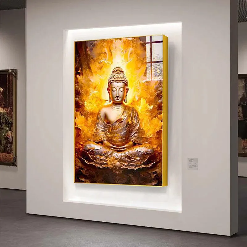 Fire Of Enlightenment Spiritual Canvas Wall Art With Frame - Gold media 4
