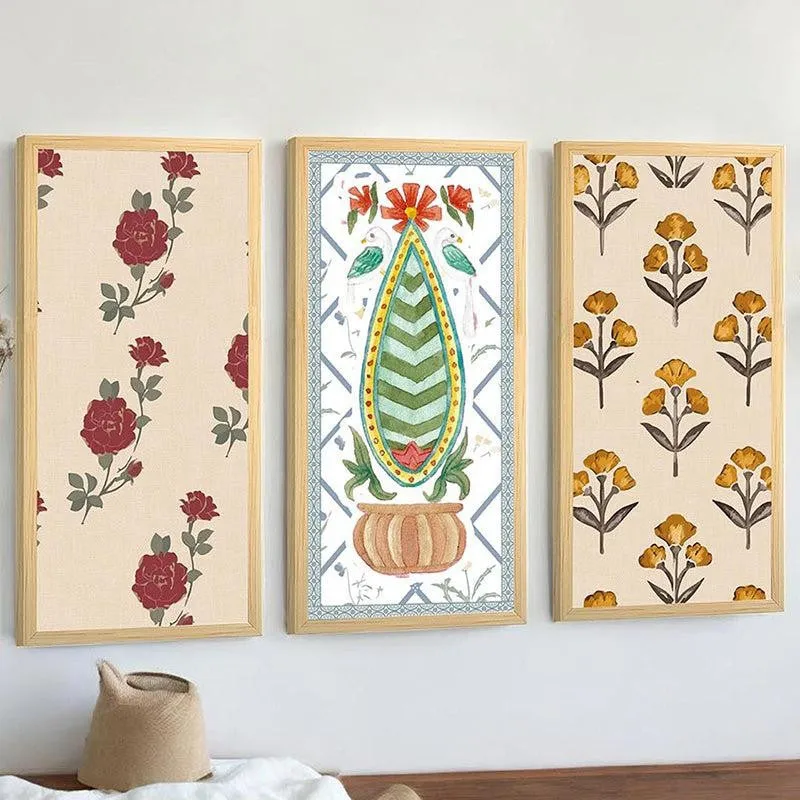 Jangli Gulab Mughal Wall Art With Frame (Red) - Set Of Three media 1