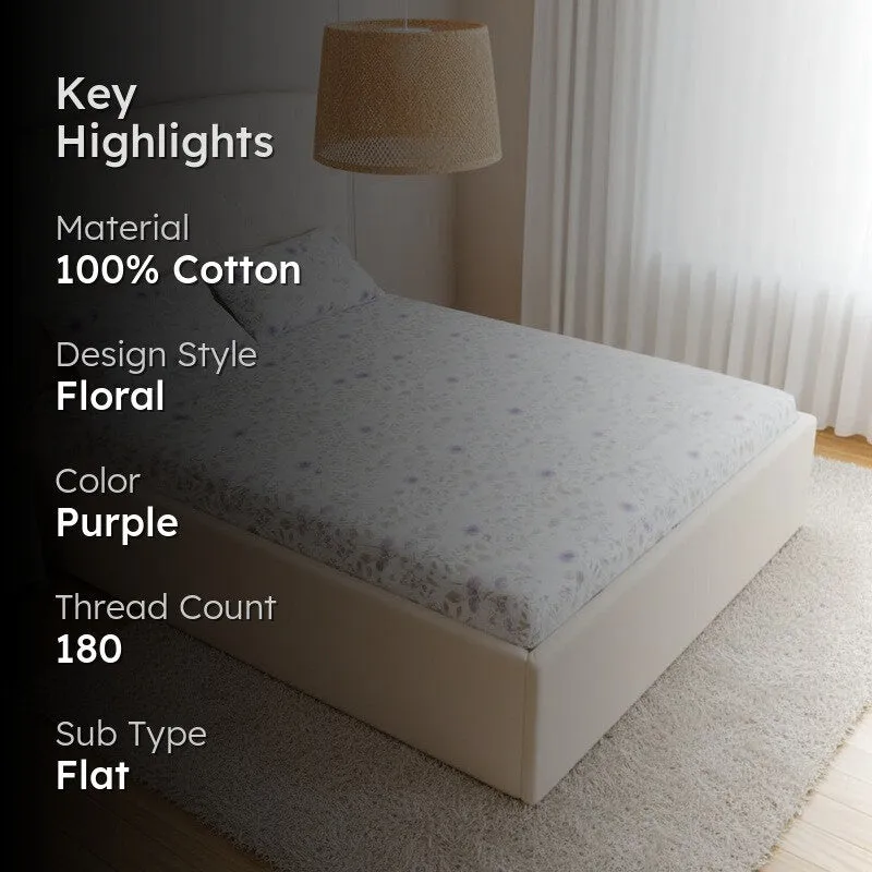Harmony Floral Cotton Bedsheet (Purple) - 180 TC media 2