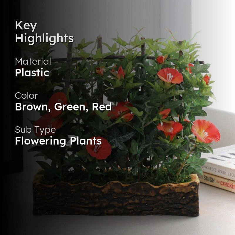 Faux Morning Glory Bonsai In Rustic Pot (27 cms) - Orange media 2