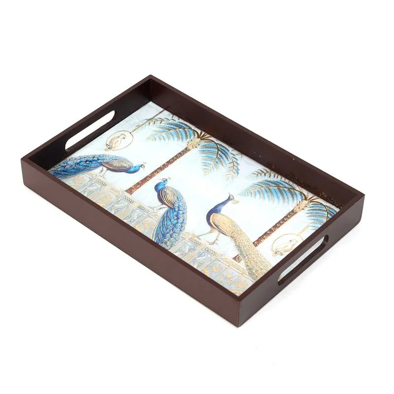 Mayurika Garden Wood Serving Tray - Blue, Brown media 4
