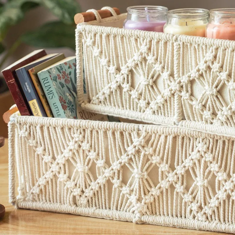 Hushka Macrame (Metal,Cotton) Storage Basket - Set of Two media 4