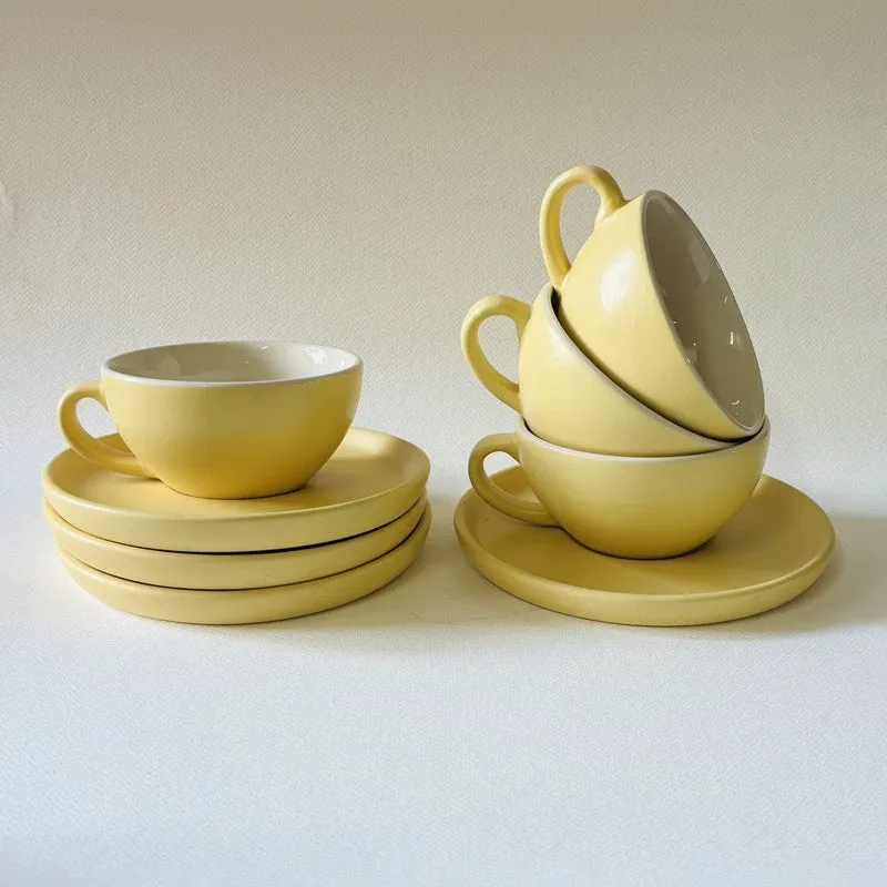 Ceramic Cup & Saucer (Yellow/240 mL Each) - Set of Four media 5