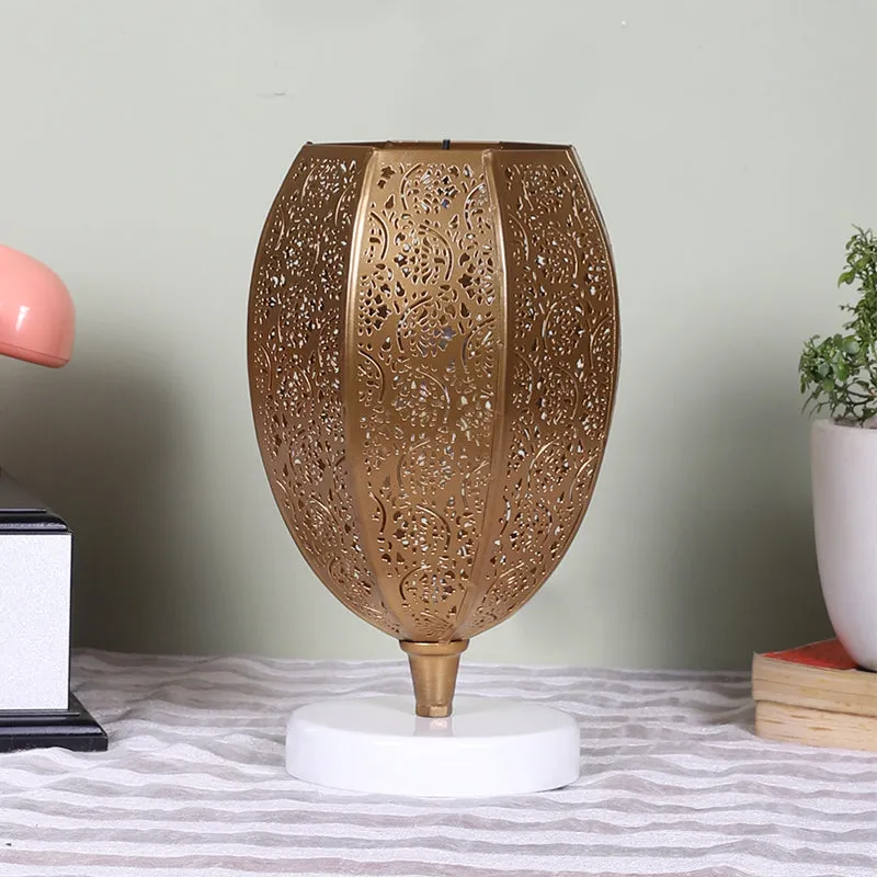 Mehela Etched Metal Table Lamp With White Round Base - Gold media 3