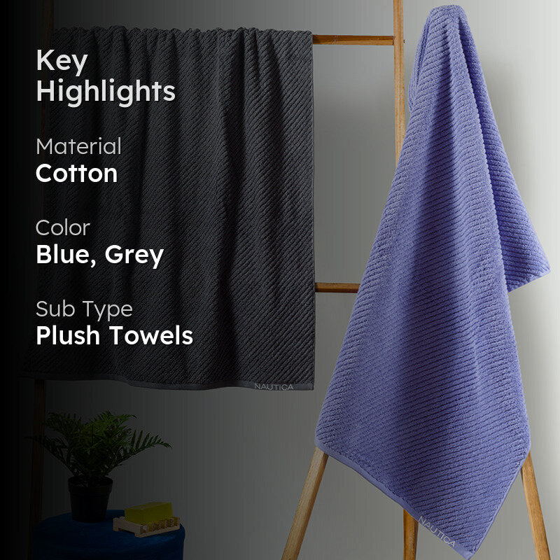 Nautica Riviera Soft Cotton Bath Towel (Dark Grey & Light Blue) - Set Of Two media 2
