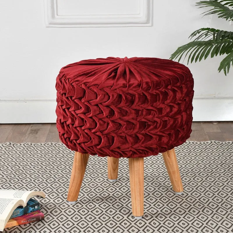 Velora Pleated Velvet Ottoman - Maroon media 1