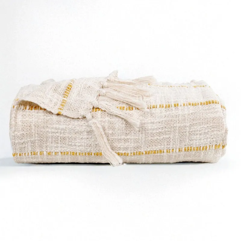 Pebble Wrap Striped Throw - Off White & Yellow media 5