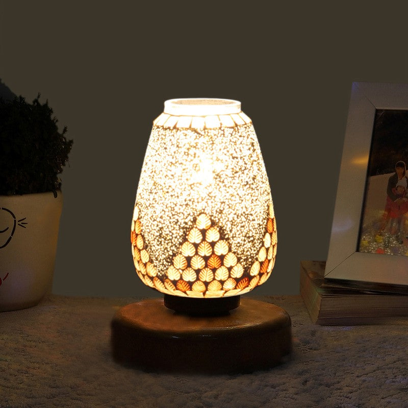 Aureline Glass Table Lamp With Wooden Base - Multicolor