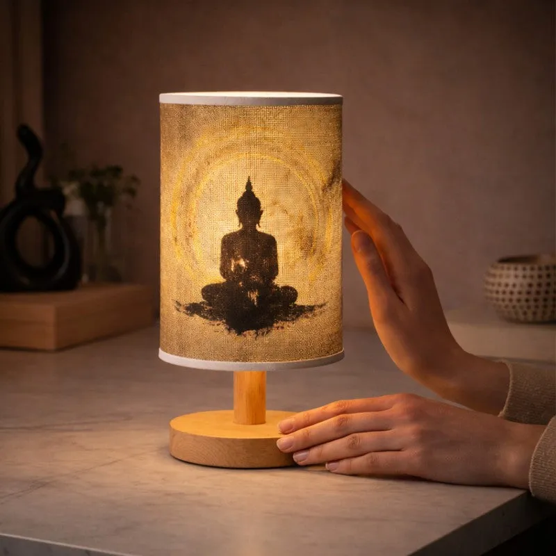 Meditating Buddha Jute & Wooden Table Lamp - Beige media 6