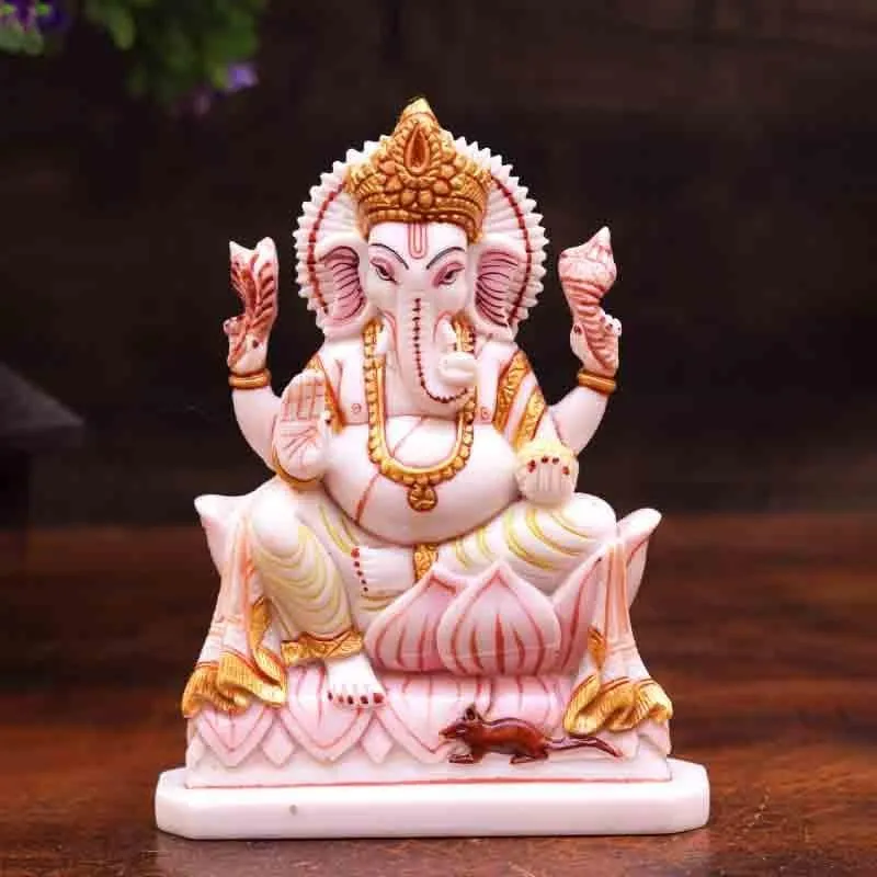 Marble Ganesha On Lotus media 1