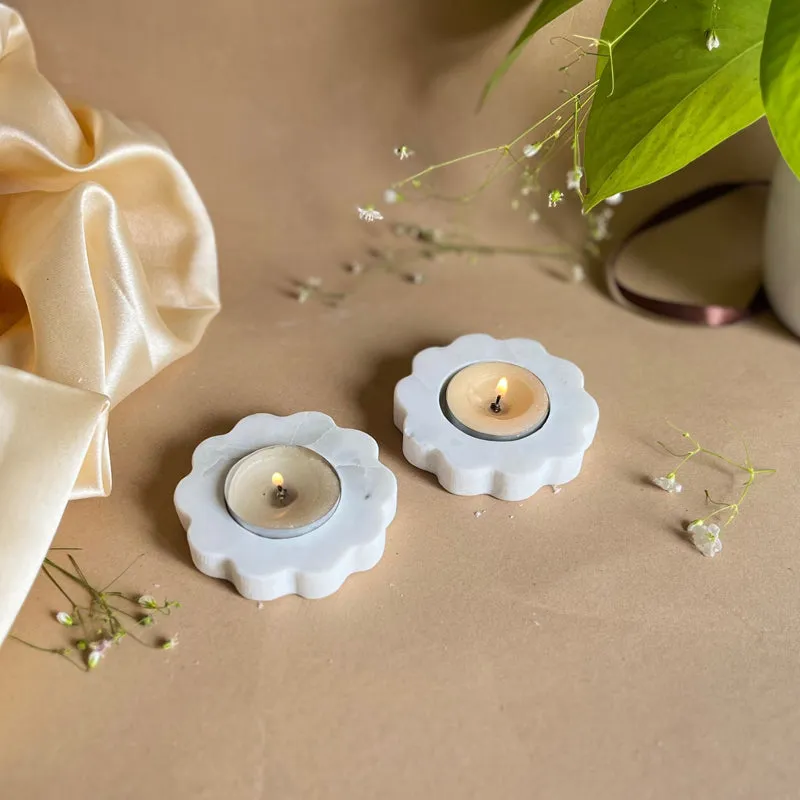 Eudora Bloom Flora Handcrafted Marble Tealight Candle Holder - Set Of Two media 1