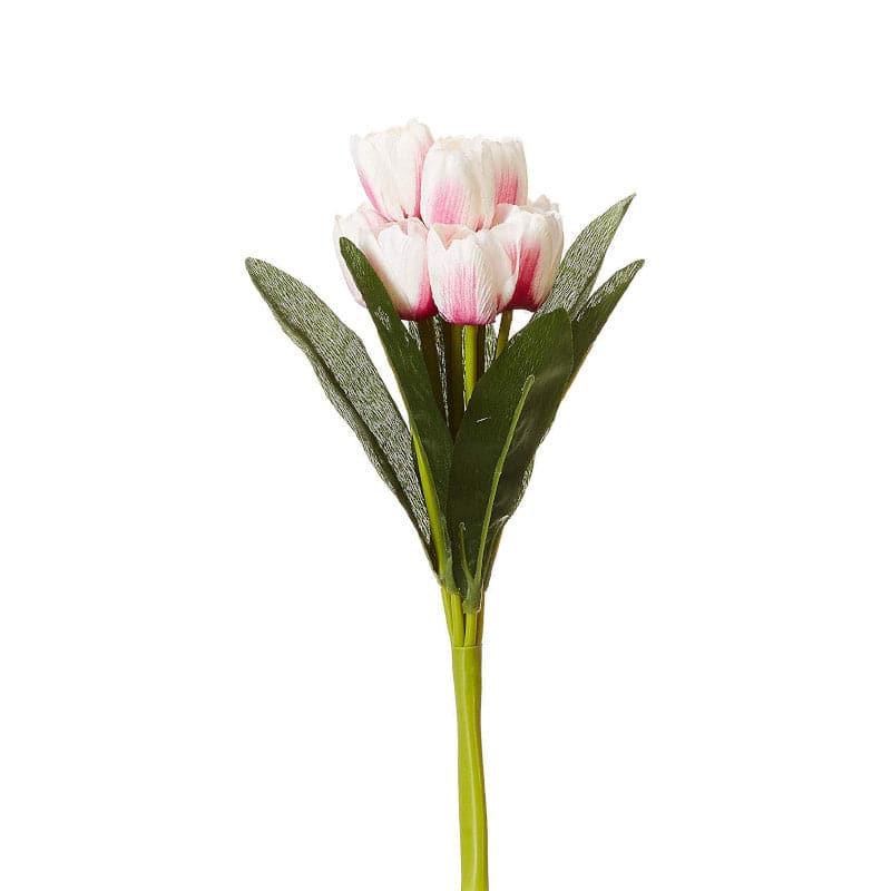 Faux Silk Artificial Tulip Flower Bunch - White & Pink media 4