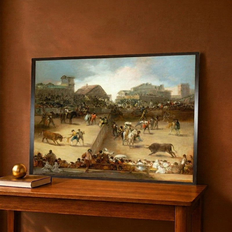 Bullfight in a Divided Ring Canvas Wall Painting - 12 x 9 Inches