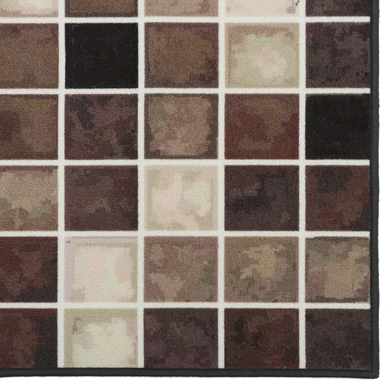 Earthy Checkers Anti-Skid Carpet media 4