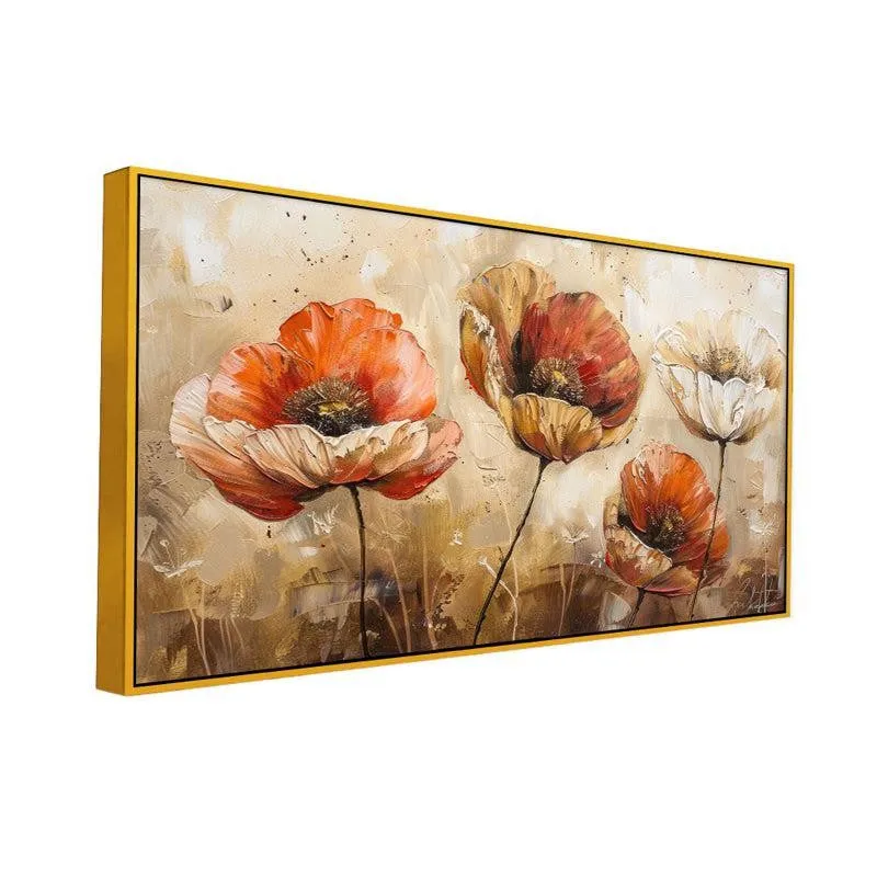 Poppies Of Autumn Floral Canvas Wall Painting With Frame - Gold media 3
