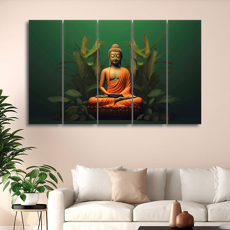 Buddha Of Green Canvas Wall Art - Set Of Five