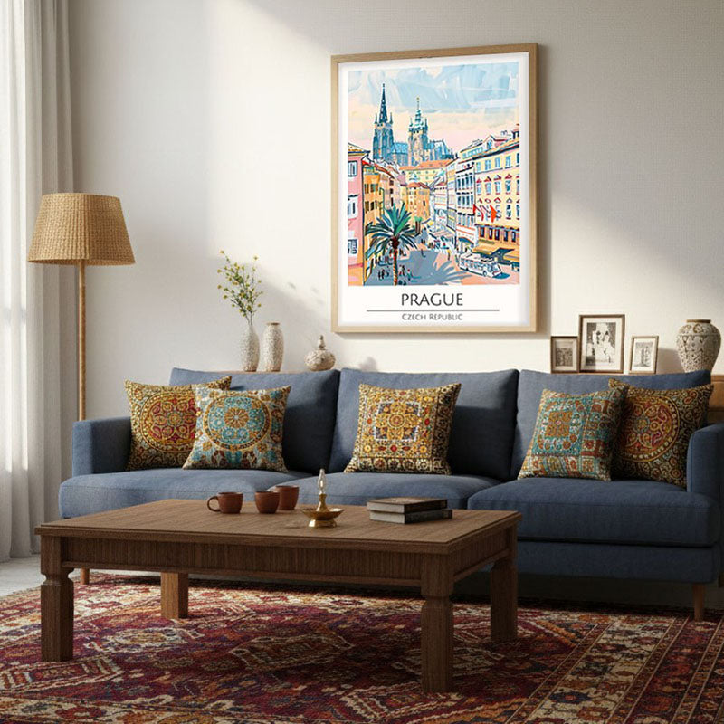 Vintage Prague Framed Canvas Archival Canvas Wall Painting - Natural Brown Frame media 4